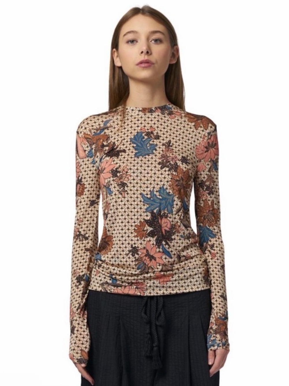 Ulla Johnson Women's Eve Long Sleeve Sheer Top Jasmine Brown Medium